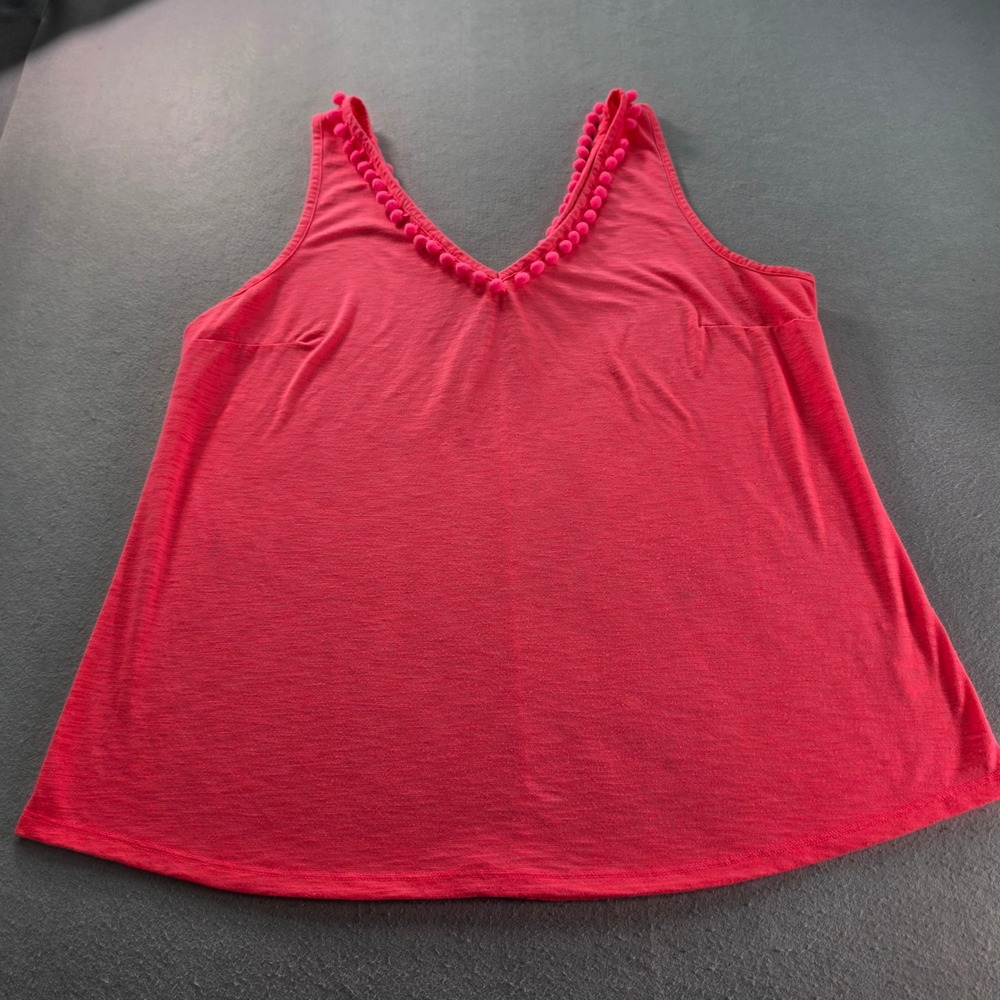 Lilly Pulitzer Pink Pom Pom V Neck Tank XXL Coastal Resort Beachy
